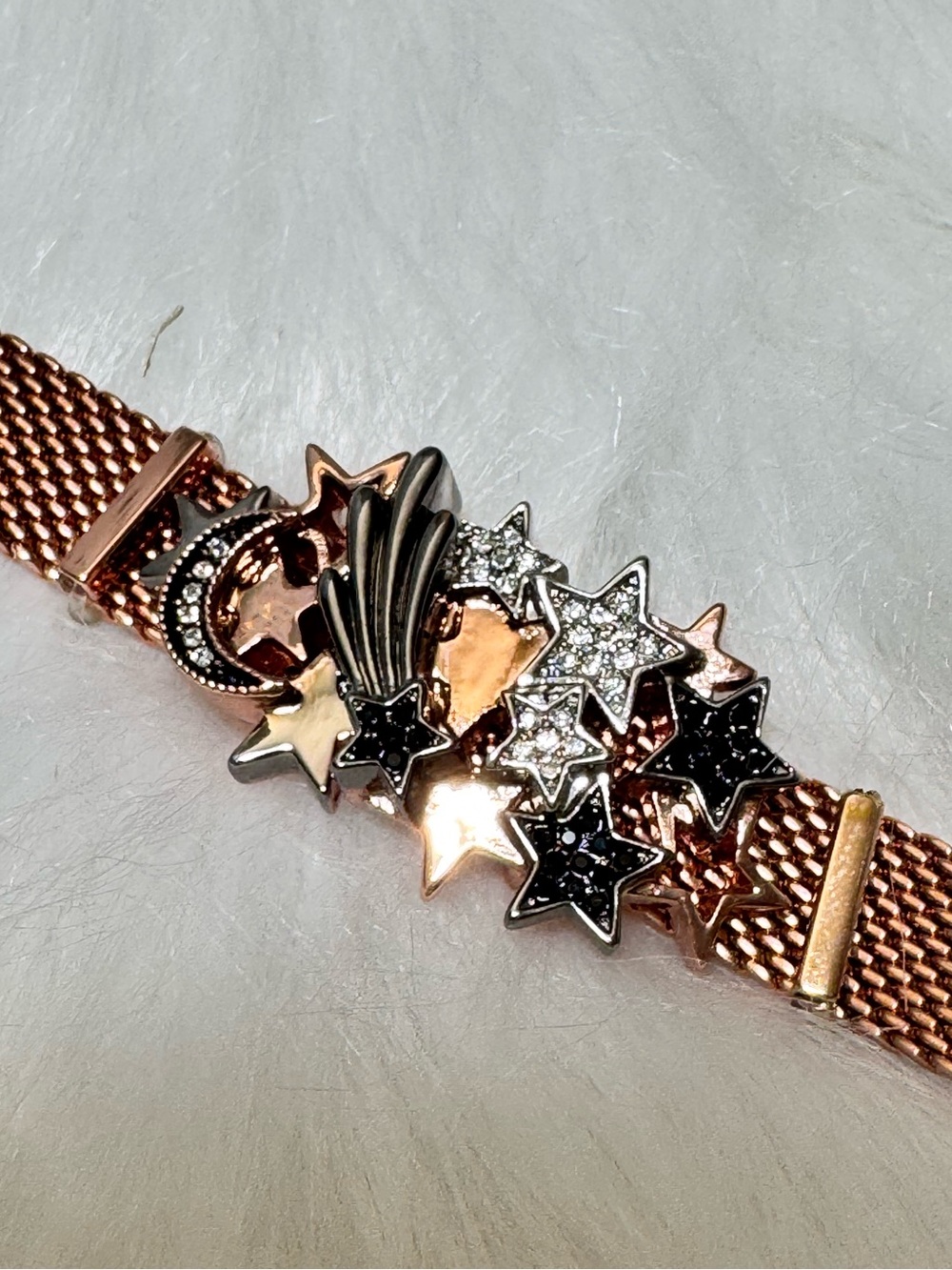 Keep Collective Rose Gold Star Charm Bracelet with Black and Clear Accents